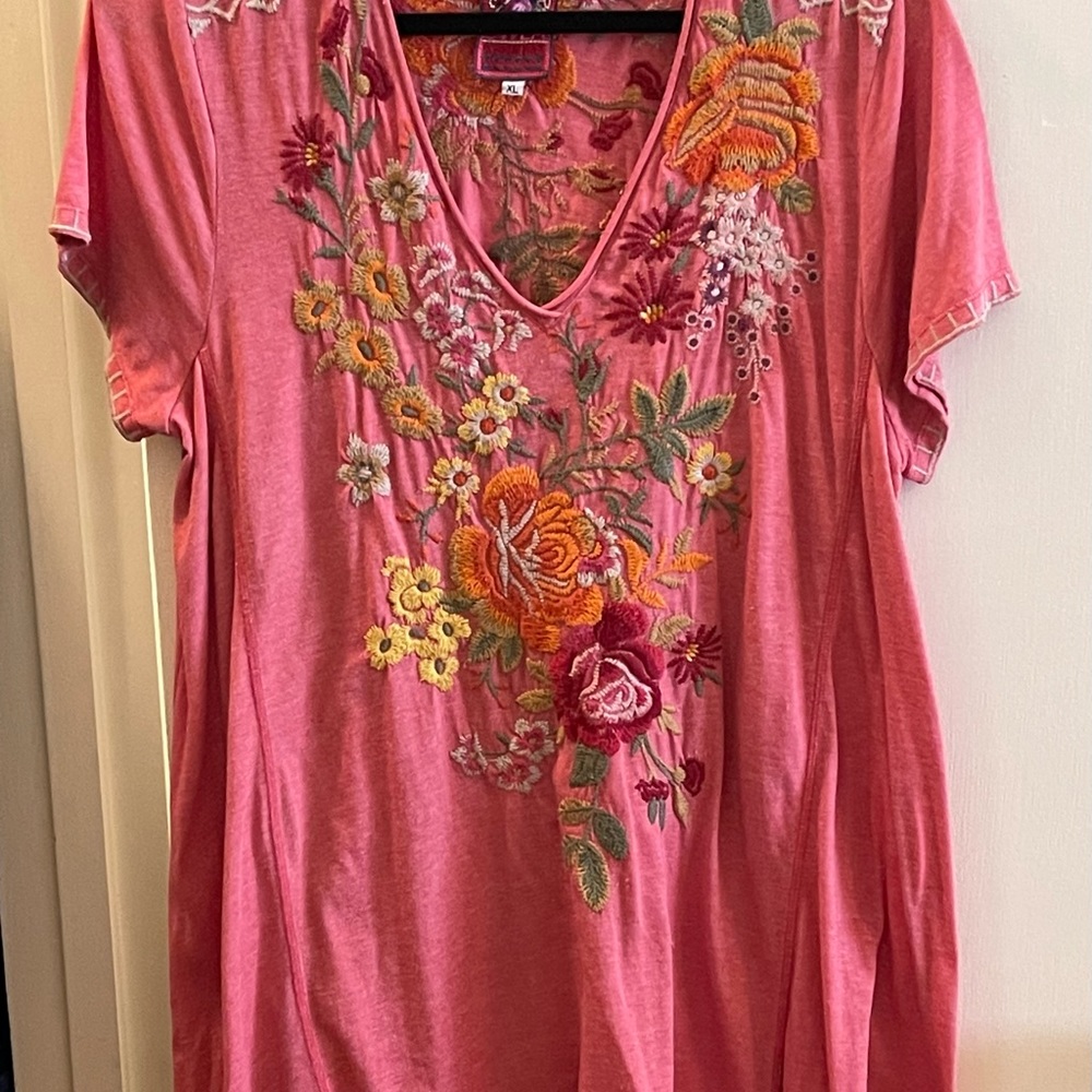 Johnny Was Embroidered Cotton Jersey dress, XL
